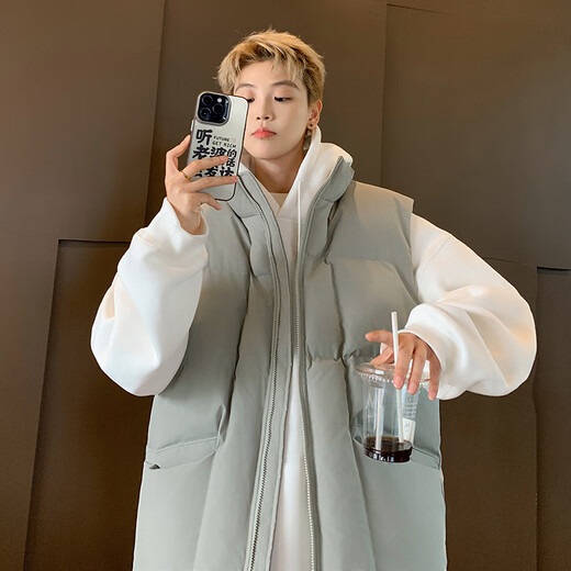 Idea style fat man large size stand collar down cotton vest men's autumn and winter outer wear trendy loose waistcoat sleeveless cotton jacket M2902 black 4XL 185-205Jin Jin is equal to 0.5 kg