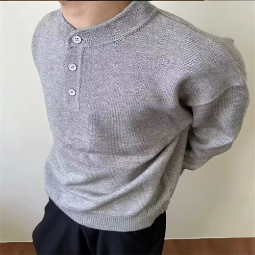 Tanghao (tanghao) Korean version of the new men's relaxed old money knitted sweater, lazy and versatile henley bottoming long-sleeved autumn and winter black high quality XL