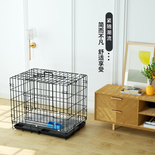 Hanhan Pet Dog Cage Cat Cage Dog Cage Small Dog Cage With Toilet Puppy Folding Portable Cat Cage Pet Cage Rabbit Cage Black Front Disk Dog Wire Cage 70*50*60cm