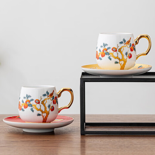 Gold inlaid jade, mutton fat jade porcelain pair of cups, modern simple gold-painted European-style household fruit tea cup, Kung Fu tea set accessories gift box, good things are coming, gold-painted pairs of cups