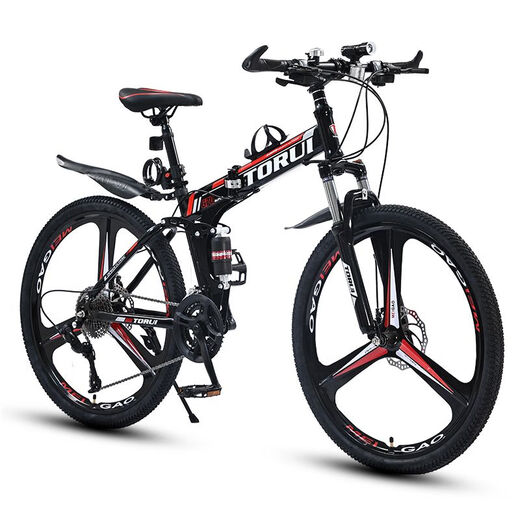 Mountain bike folding adult men's and women's variable-speed off-road double shock-absorbing adult light bicycle student flagship G70-black orange-spoked wheel 24 inches