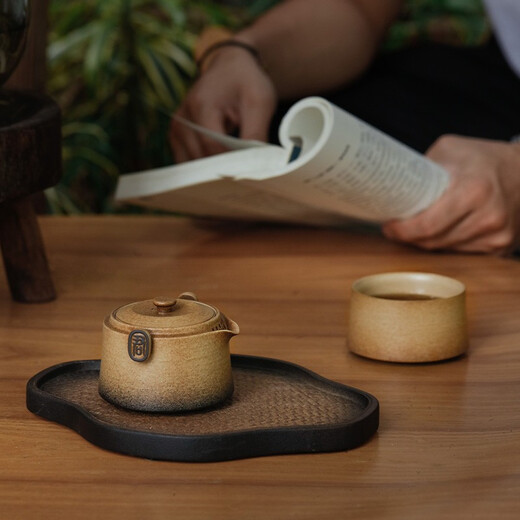Wanqiantang (Edenus) Quick Cup High-end Tea Set Gift Stoneware Lazy Man Kung Fu One Pot and One Cup with Lid for Gifts Friendship between Gentlemen Yellow Sand Glaze + Black Iron Glaze 1 Pot 1 Cup 1 Cloth Bag