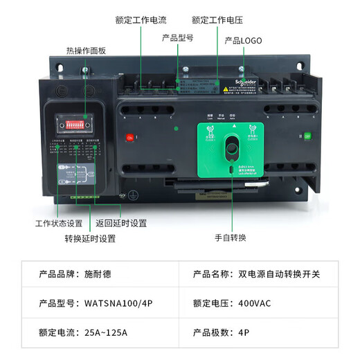 German dual power automatic transfer switch WATSNA-125-4P PC-level isolation switch 25A 2P