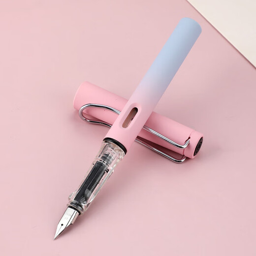 HERO fountain pen 359B bright tip iridium gold male and female students beginners practicing calligraphy third grade upright signature pen (with 6 ink bags attached) EF tip gradient pink