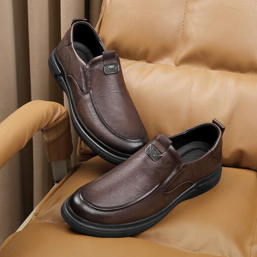 Red Dragonfly Men's Shoes New Business Casual Leather Shoes Commuting Men's Shoes Soft Sole Dad Shoes WTA33105 Brown 39