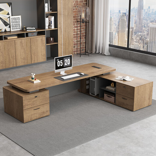 Fubaisen boss desk office desk high-end light luxury president simple modern manager desk and chair combination double cabinet executive desk executive desk 3.2*0.9 meters boss desk