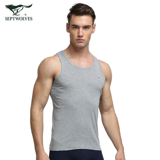Septwolves Vest Men's 100% Cotton Slim Fit Stretch Versatile Bottoming Tshirt Men Gray XXL