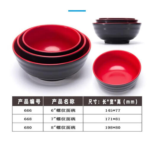 Guorui Xinde black and red two-color melamine plastic tableware for restaurants and canteens with spicy soup bowls with printable 7-inch threaded noodle bowls