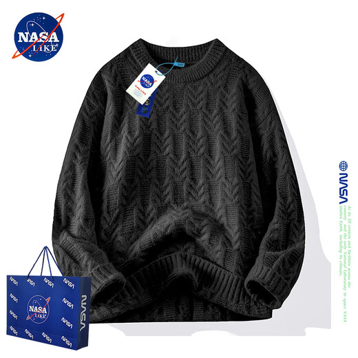 NASALIKE潮牌联名毛衣男秋冬季圆领套头打底衫纯色时尚百搭情侣款针织衫 红色 M（建议90-120斤）