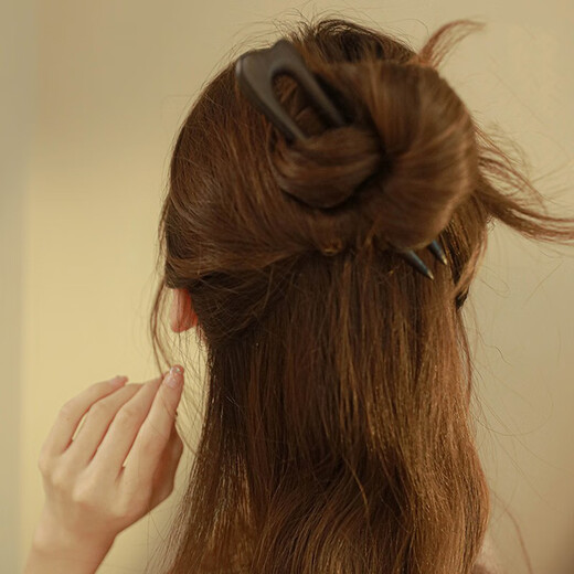 Bai Shilin simple ebony U-shaped hairpin for women new Chinese style high-end hairpin ancient style Hanfu headdress hairpin black