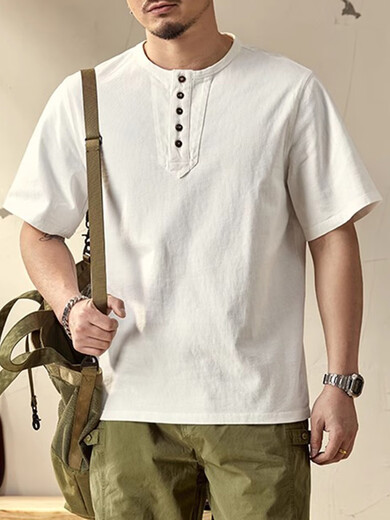 Xiaohongshu's popular high-end retro short-sleeved T-shirt for men in summer loose large size tough guy casual Henry collar bottoming shirt Mocha brown S S90-115Jin Jin is equal to 0.5 kg