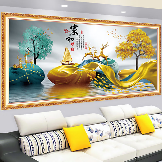 Dincmei Dingchuangmei Living Room Sofa Background Wall Decoration Painting Self-adhesive Wall Sticker Landscape Painting 3D Three-dimensional Home and Everything Happens Wallpaper Mural 20. Flowing water makes money Width 256cm-Height 122cm