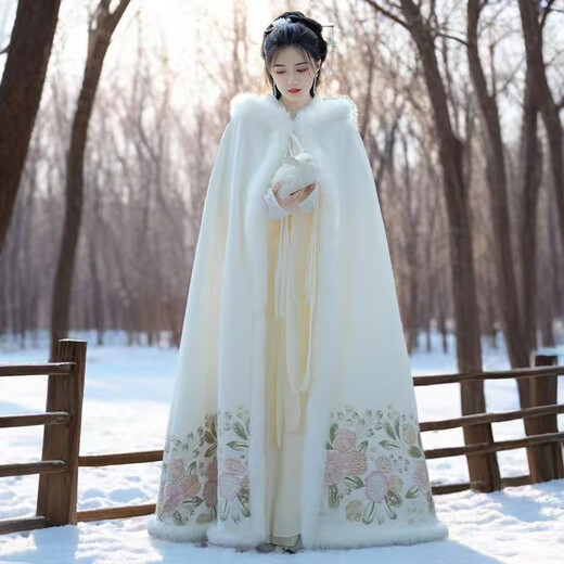 Libaixin Cloak Hanfu Women 2025 Autumn and Winter New White Long Velvet Thickened Ancient Costume Cape Super Fairy Ancient Style Shawl White One Size Thickened Shawl
