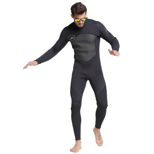 SBART 3MM velvet wetsuit for men, thermal clothing, cold-proof clothing, windproof snorkeling suit, swimsuit, terry cloth, adult wet suit, 3mm black M