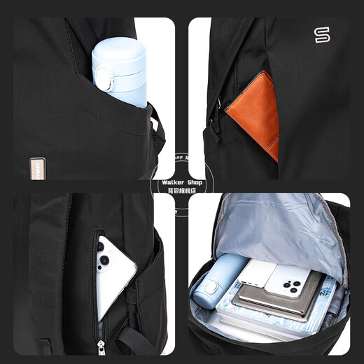 Walker Shop【2025年新款】双肩包男士简约背包短途出差旅行包书包背包男 黑色