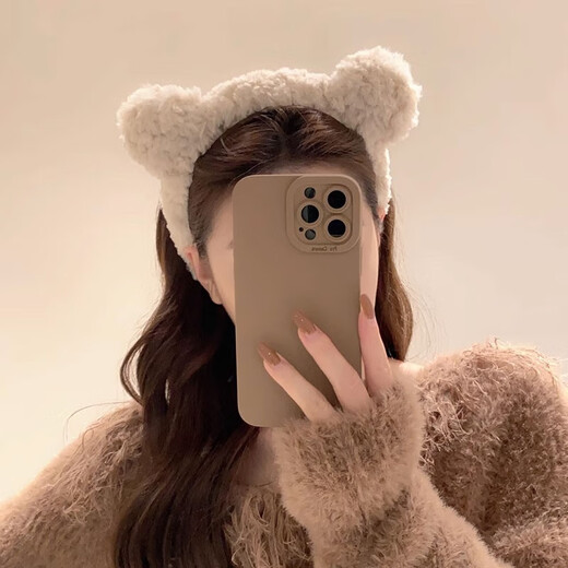 Anzhishang Cute Bear Ears Plush Headband Women's Face Wash Hairband Internet Celebrity Hairpin Headband Bangs Hair Accessories Hair Bundle 1# Coffee-Plush Bear Headband