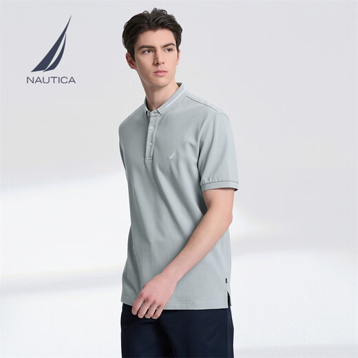 诺帝卡（NAUTICA）【父亲节礼物】男装夏季款舒适休闲亨利领短袖POLO衫男KO3111 灰色0BB（231） XL