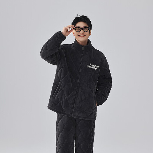 Kissing Cat Three-layer Thickened Island Velvet Couple's Quilted Pajamas Women's Winter Men's Suit Home Clothes Warm Outerwear 7023 Peach Pink Women's L