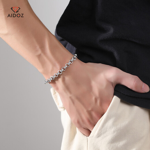Aido Diamond platinum O-shaped bracelet for men, fashionable pt950 platinum bracelet for women, versatile and atmospheric jewelry, weight 9.91g, length 18cm, thickness 4.5mm, S buckle