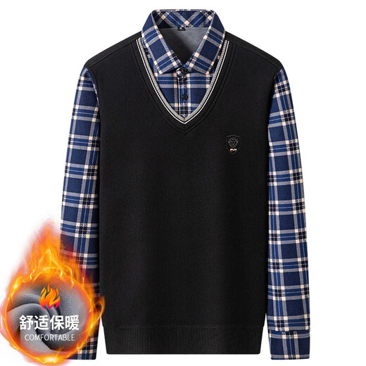 Suéter de suéter de hombres yeñando el suéter para hombres más el suéter en Velvet en terciopelo suéter elástico de dos piezas de dos piezas Winter Winter Style My15619 XL [recomendado 120-140Jin [Jin iguala 0.5 kg]]]