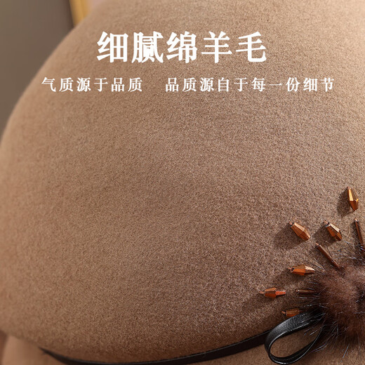 PTAH2024 autumn and winter new style dome-shaped hat, helmet-shaped hat, woolen duck tongue retro warm fashion hat, camel color