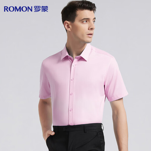 Romon machine washable ice silk cotton short-sleeved shirt men's shirt for young and middle-aged business half-sleeved dad top men's clothing