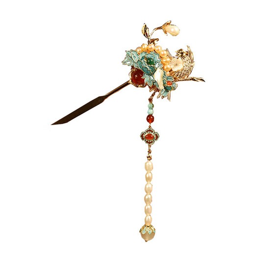 Shijun (SHIJUN) Horse Face Skirt Hairpin Huarong Zhuyu Handmade Hanfu Cheongsam Retro Headdress Imitation Burnt Blue Drop Oil Plate Hair Accessory