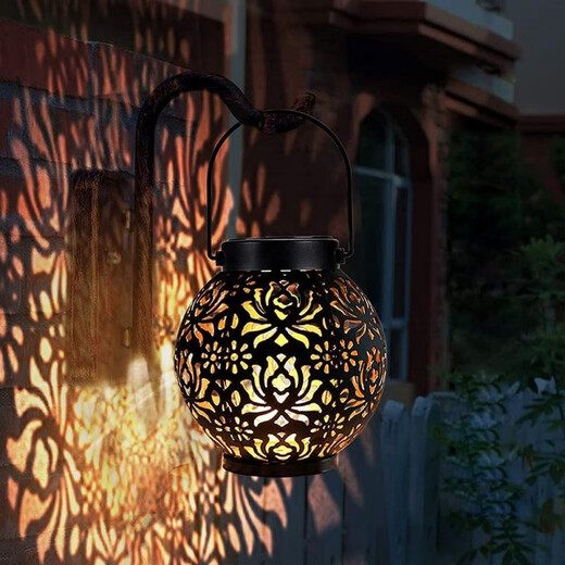Shiyan Solar Garden Lamp Iron Lantern Retro Night Light Waterproof Outdoor Villa Balcony Garden Atmosphere Light and Shadow Small Flower Iron Lamp