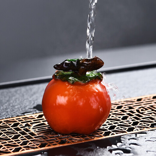 Xiangye Tea Pet Decoration Color Changing Persimmon Boutique Creative Tea Set Accessories Temperature Sensing Water Change Color Tea Play Can Be Raised Tea Table Tea Tray Kung Fu Tea Set Decoration Color Changing Tea Pet - Good Persimmon in Pair (Red)