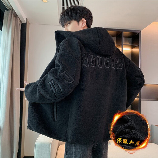 Playboy (PLAYBOY) velvet jacket men's lamb velvet cotton coat men's cotton coat autumn and winter fleece jacket coat top clothes large size black velvet thickened XL