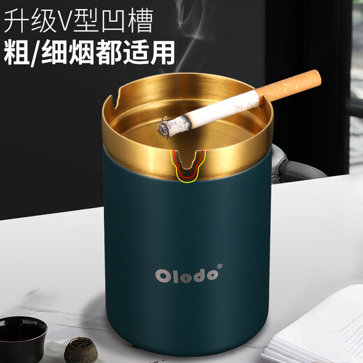 Oral multi-size copper ashtray thickened stainless steel funnel ashtray creative windproof artifact car ashtray portable high-end ashtray Luffy joint model retro green gold thick steel 2mm