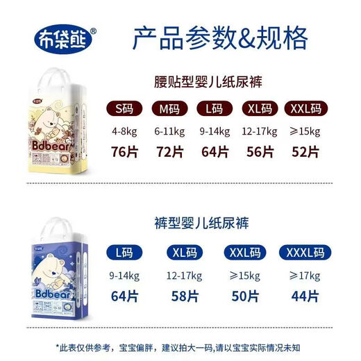 布袋熊纸尿裤轻芯泡泡腰围拉拉裤成长裤柔软舒适干爽轻薄婴儿尿不湿 纸尿裤XXL码52片