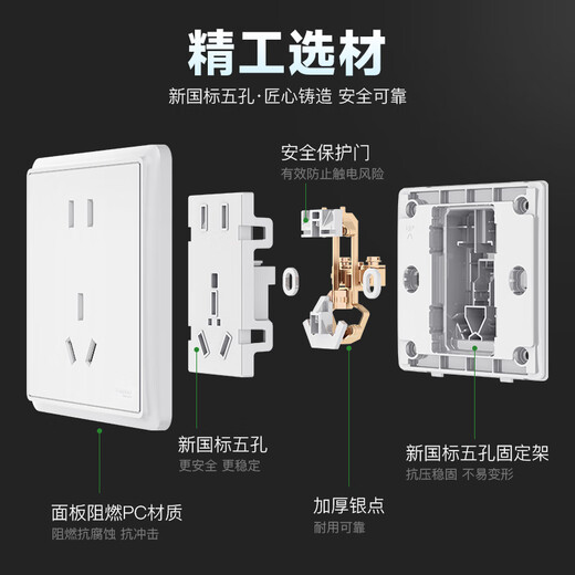 Schneider Switch socket panel 86 type wall 5-hole socket panel Zhiyi series classic white 10A five-hole belt (control socket only) switch