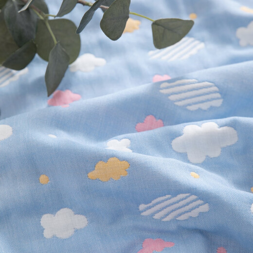 Muji Six-layer Gauze Towel Quilt Summer Thin Summer Cooling Blanket Pure Cotton Children's Baby Nap Blanket Universal for All Seasons Colorful Cloud Blue A Baby Grade Baby Safe Use 150*200cm Single Throw Blanket 100% Cotton Fabric