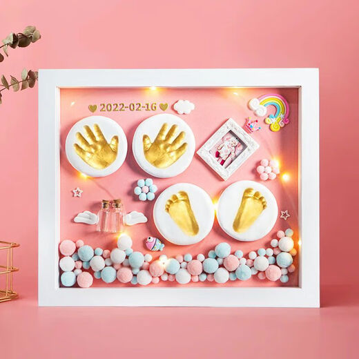 Full Moon Commemorative Hand and Foot Print Mud Photo Frame Lanugo Hair Umbilical Cord Newborn Baby 100 Days Hand and Foot Print Baby One-Year-Old Gift Welfare Style 12 Inch Angel Wings Blue Style A