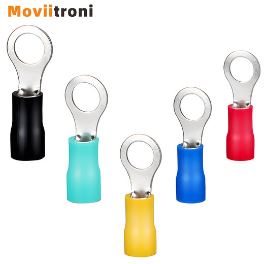 Moviitroni RV series round pre-insulated terminals cold-pressed terminal blocks O-shaped copper nose RV2-8 100 pieces blue