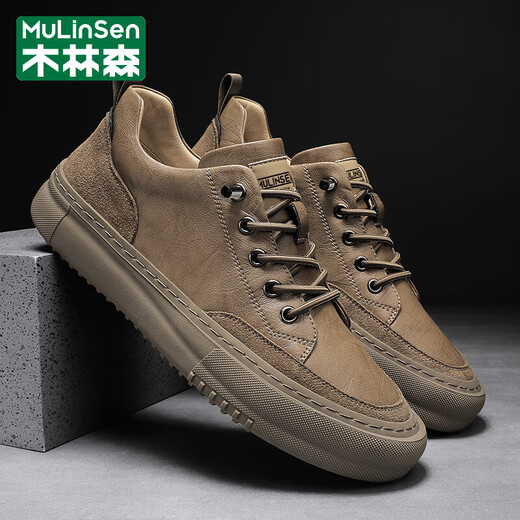 Mulinsen (Mulinsen) Brand Herrenschuhe 2025 Frühlings- und Sommer-Retro-Sportschuhe Non-Slip- und Anti-Out-Outdoor-Arbeitsschuhe Casual Schuhe Männer Khaki (Markenschuhe) 40