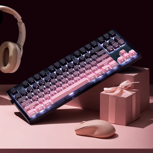 腹灵mk870Pro黑莓侧刻机械键盘有线无线蓝牙客制化电脑游戏静音办公 【单 模】黑曜石+黑莓侧刻键帽 KTT青轴【宿友挨打轴】