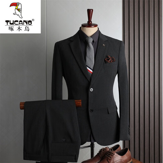Woodpecker (TUCANO) large size suit men's four seasons casual business formal wear fashion slim wedding groomsmen dress suit men's black double button (single jacket) 64/7XL (210-230Jin Jin equals 0.5 kg)