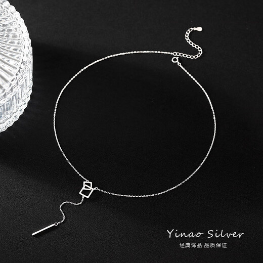 Yinao 925 sterling silver necklace women's earbone new trendy sweater chain autumn and winter niche design clavicle chain pendant neck chain square frame necklace