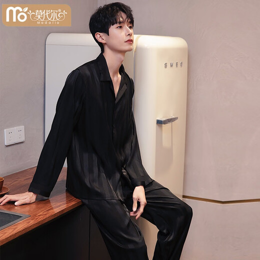Modal men's pajamas spring and autumn ice silk long sleeve trousers suit men's summer 2025 new home clothes 6627 gray rice dumplings 2XL