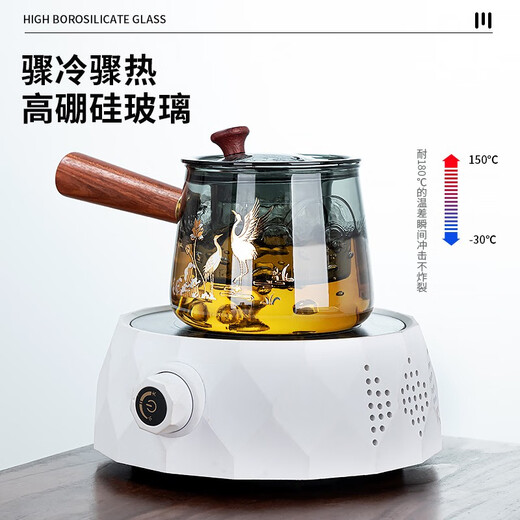 Zhengyang glass tea set small set household kung fu tea cup side handle teapot tea set complete set simple office meeting guests drinking tea ash trapezoid intuition-6 color handle cup lotus crane 10 pieces