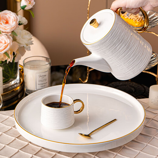 Hanming European high temperature resistant tea set Jingdezhen ceramic water set teapot living room home housewarming gift cup set 8-piece set/with rotatable tray gift box