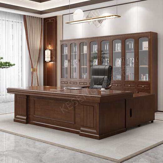 Cosenger all solid wood boss desk office desk Chinese style high-end simple boss desk office chairman president desk and chair combination boss table + double side cabinet + chair all solid wood 1.8 meters