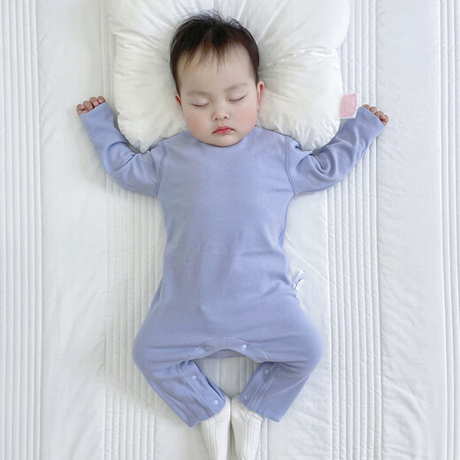 Ouyu baby one-piece spring, autumn and winter baby one-piece long-sleeved pajamas newborn clothes indoor crawling clothes 80cm blue one-piece style recommended height 73-80cm