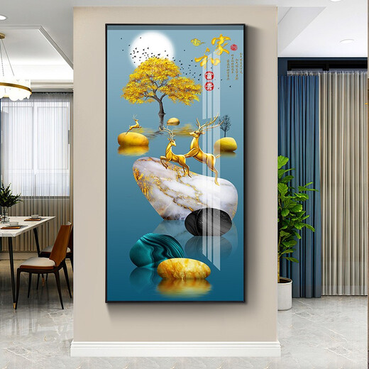 
Xiao Lulin Light luxury entrance decoration painting New Chinese style entrance painting Aisle corridor corridor mural Nordic abstract elk hanging painting Crystal porcelain painting 14088 Home and Fugui Crystal porcelain painting 100*200 cool black (customized size)