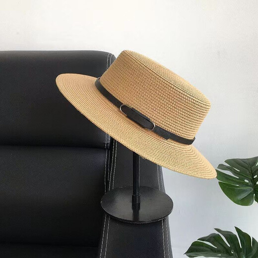 ALBINELE white top hat small fragrance Hepburn style retro summer British French elegant photo hat flat top lady straw hat beige adjustable