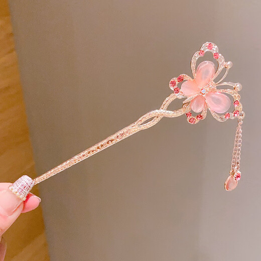 Wanbaozi Children's Ancient Style Hanfu Butterfly Hairpin Children's Updo Hairpin Headband Wind Hairpin Tassel Hairpin Hair Accessory Diefei-Pink