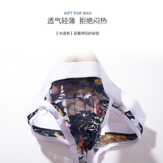 ROSELEX confidential delivery men's sexy underwear sexy thong transparent lace one-piece underwear low M royal blue