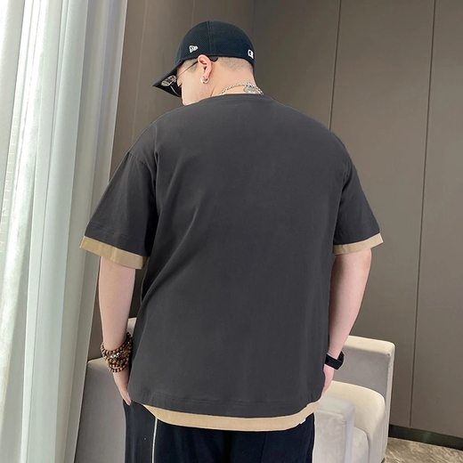 
Su Xingzhe Fashion Brand Large Size Men's Summer Pure Cotton Short Sleeve Round Neck Fat T-shirt Men's Plus Fat Plus Large Fat Men's Half Sleeve T-shirt T1506-Dark Gray XL (150-175Jin[Jin equals 0.5 kg])